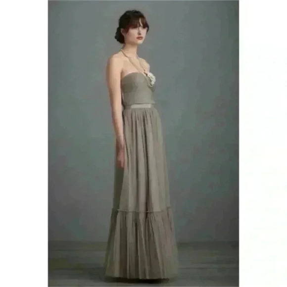 BHLDN Va Et Vien Gray Tulle Strapless Long Maxi Dress Gown 10 - Picture 3 of 6